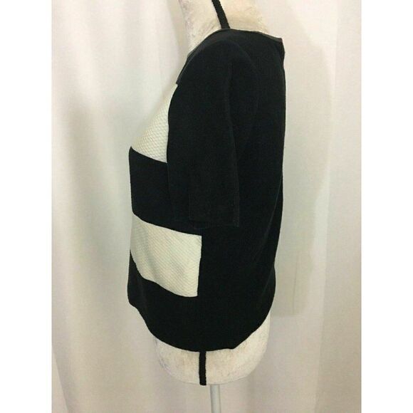 Zara Womens Black White Striped Short Sleeve quilted sweater Top t shirt Small - Picture 3 of 6